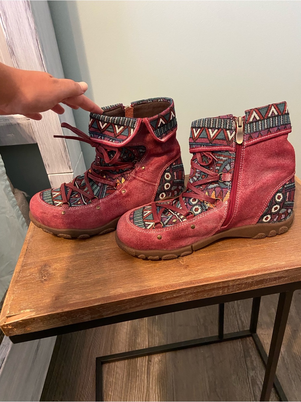 Socofy Boho Lace-Up Ankle Boots